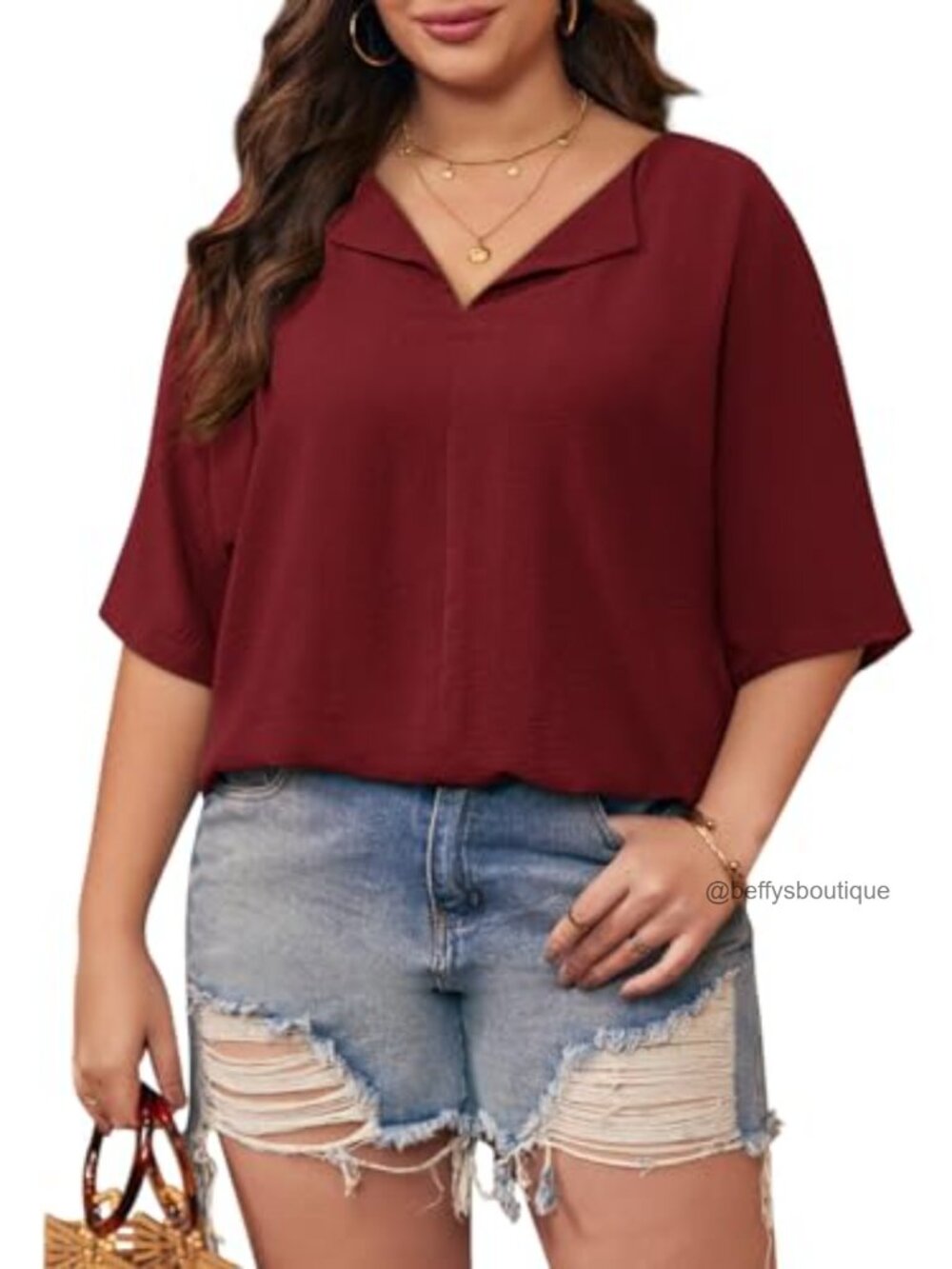 Plus Size V Neck Short Sleeve Tunic Tee Blouse Loose Fit T-Shirt Top - Picture 3 of 7
